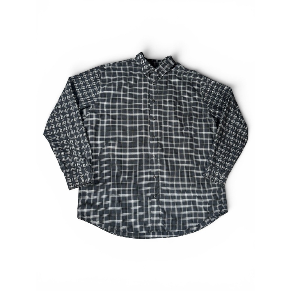 St Johns Bay Mens 2XL Tall Iron Free Blue Plaid Button Down Shirt Long Sleeve